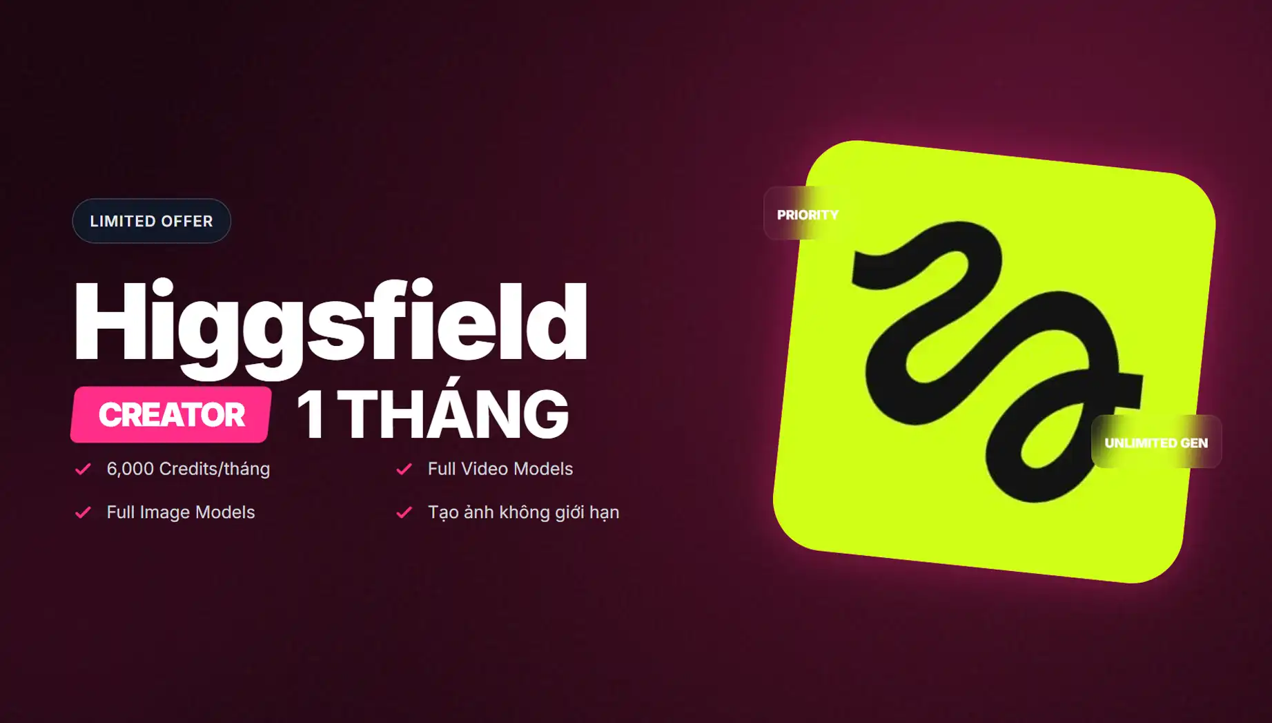 Higgsfield Creator 249$ 1 tháng - Tài khoản